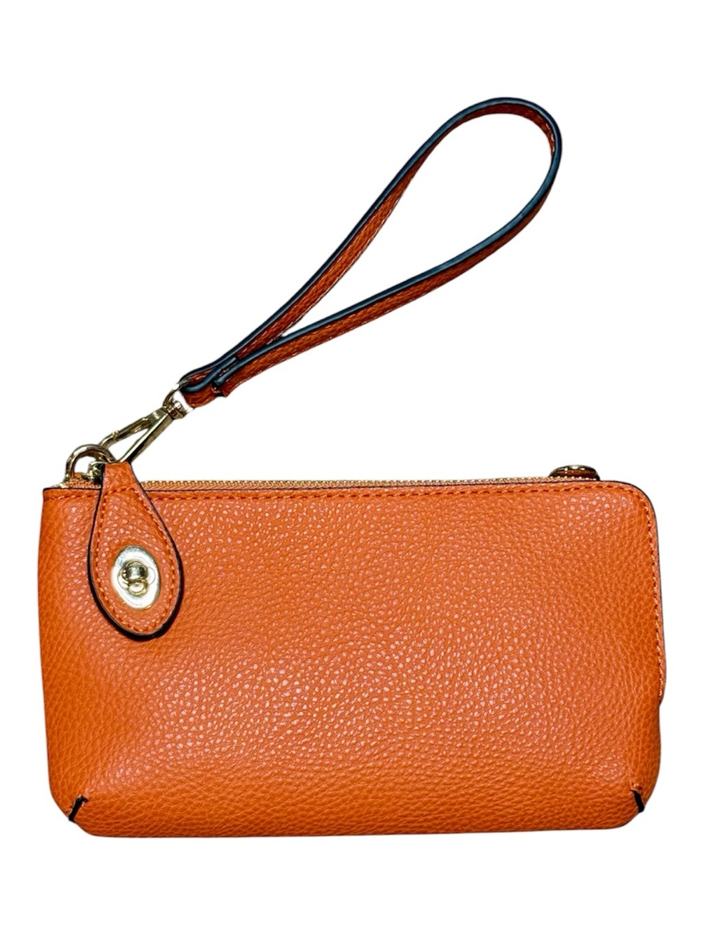 Pebbled Orange Vegan Leather Wristlet Clutch with Detachable Strap